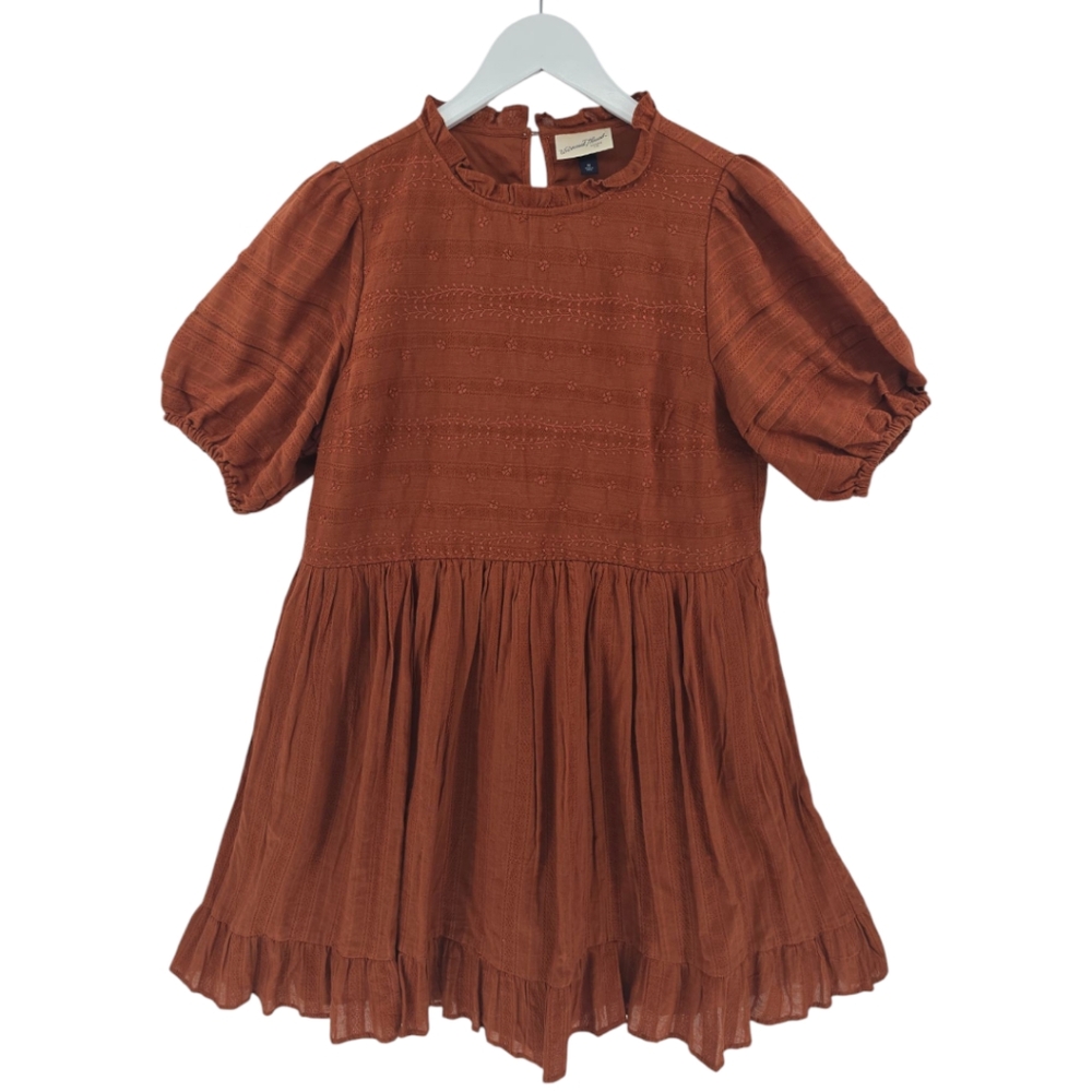 Universal Thread Autumn Dress Medium 100% Cotton Ruffled Neck Hem Side Pockets
